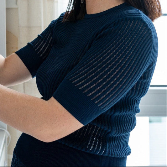 Baumwoll-T-Shirt Nissa mit Micro Pointelle Muster