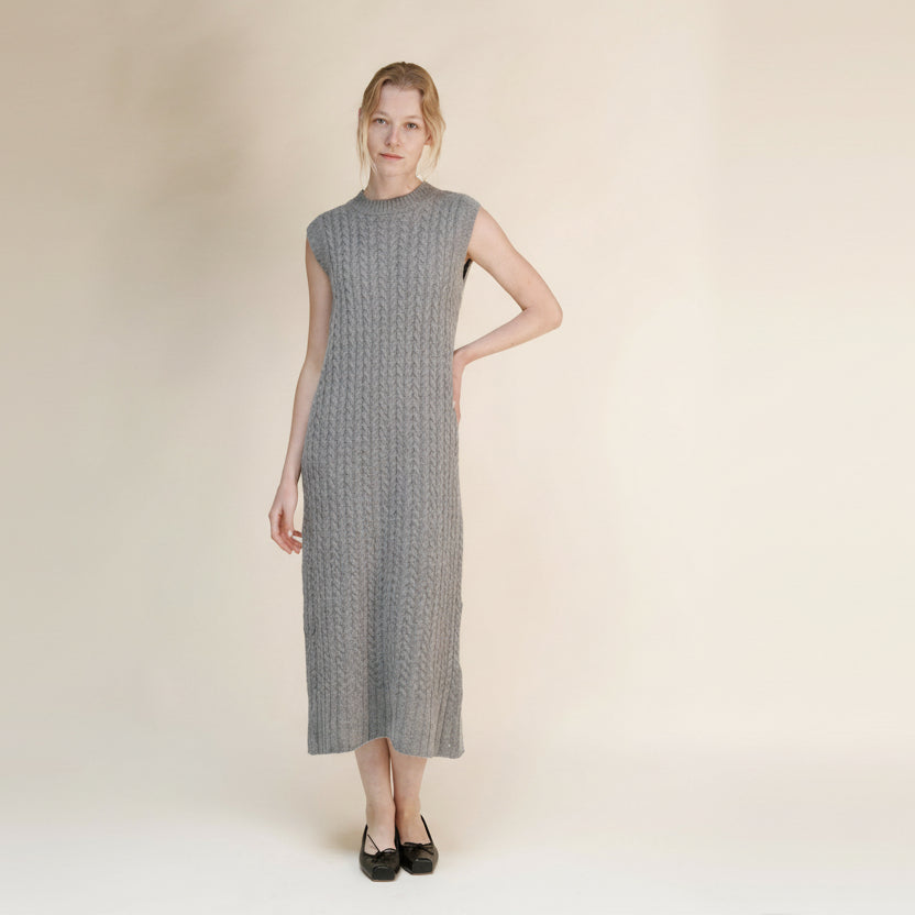 Cashmere Mix Sleeveless Cable Knit Dress-6