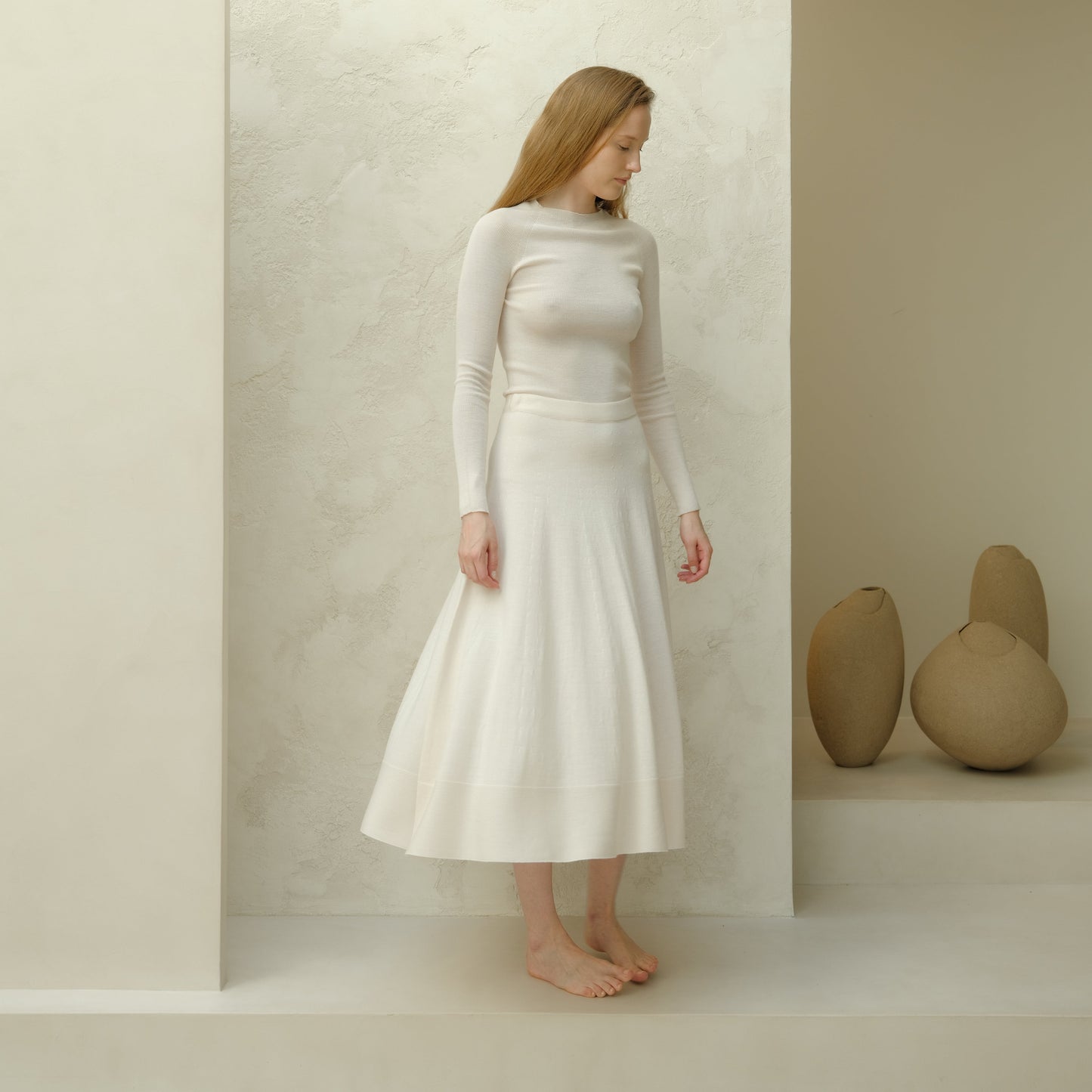 Extra Fine Merino Wool A-Line Skirt (3D-Knit)-8