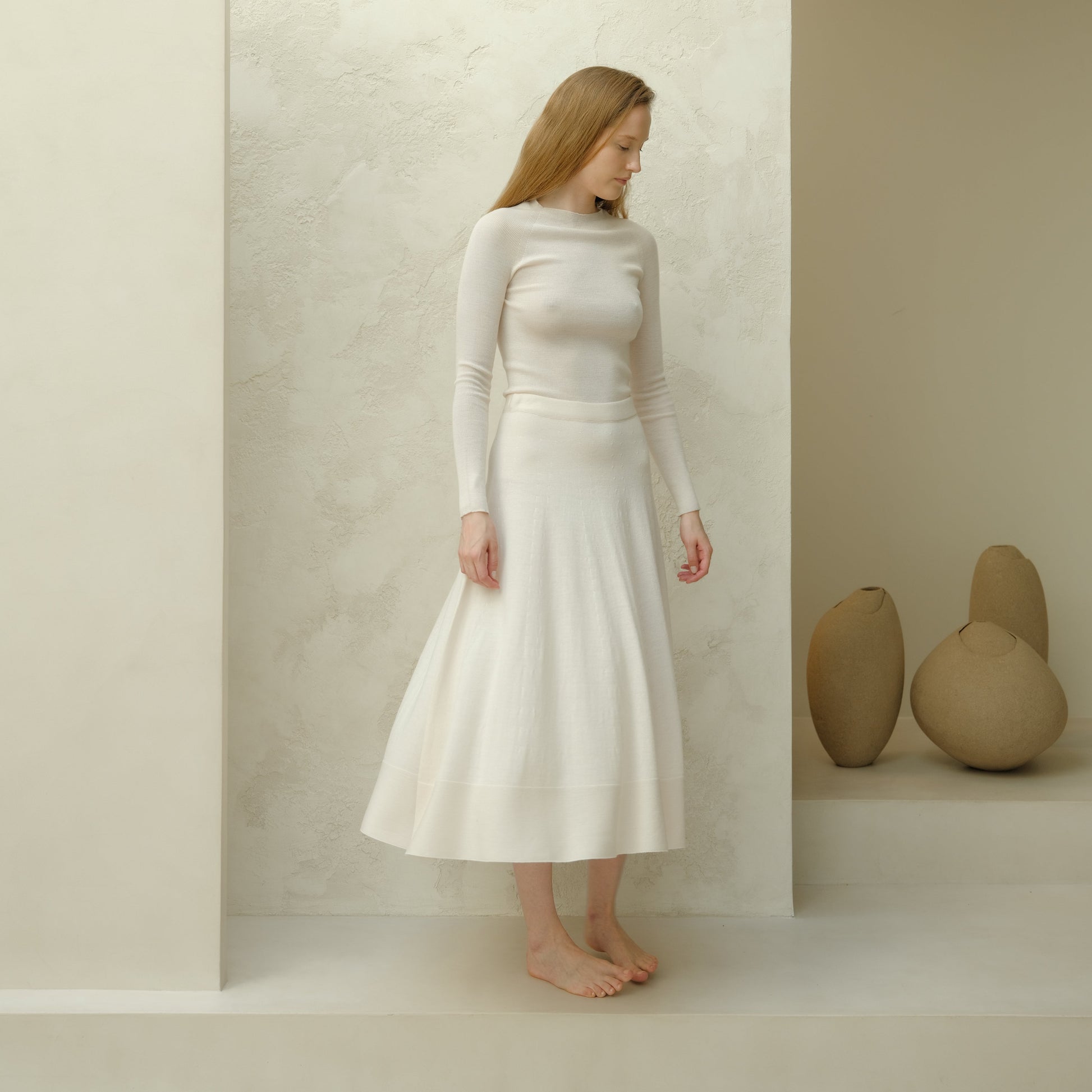 Extra Fine Merino Wool A-Line Skirt (3D-Knit)-8