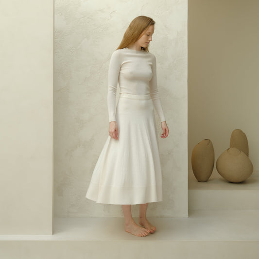 Extra Fine Merino Wool A-Line Skirt (3D-Knit)-8