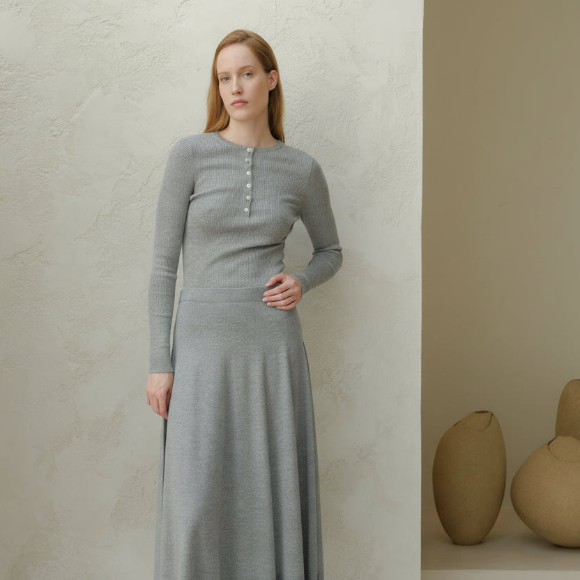 Extra Fine Merino Wool A-Line Skirt (3D-Knit)-7