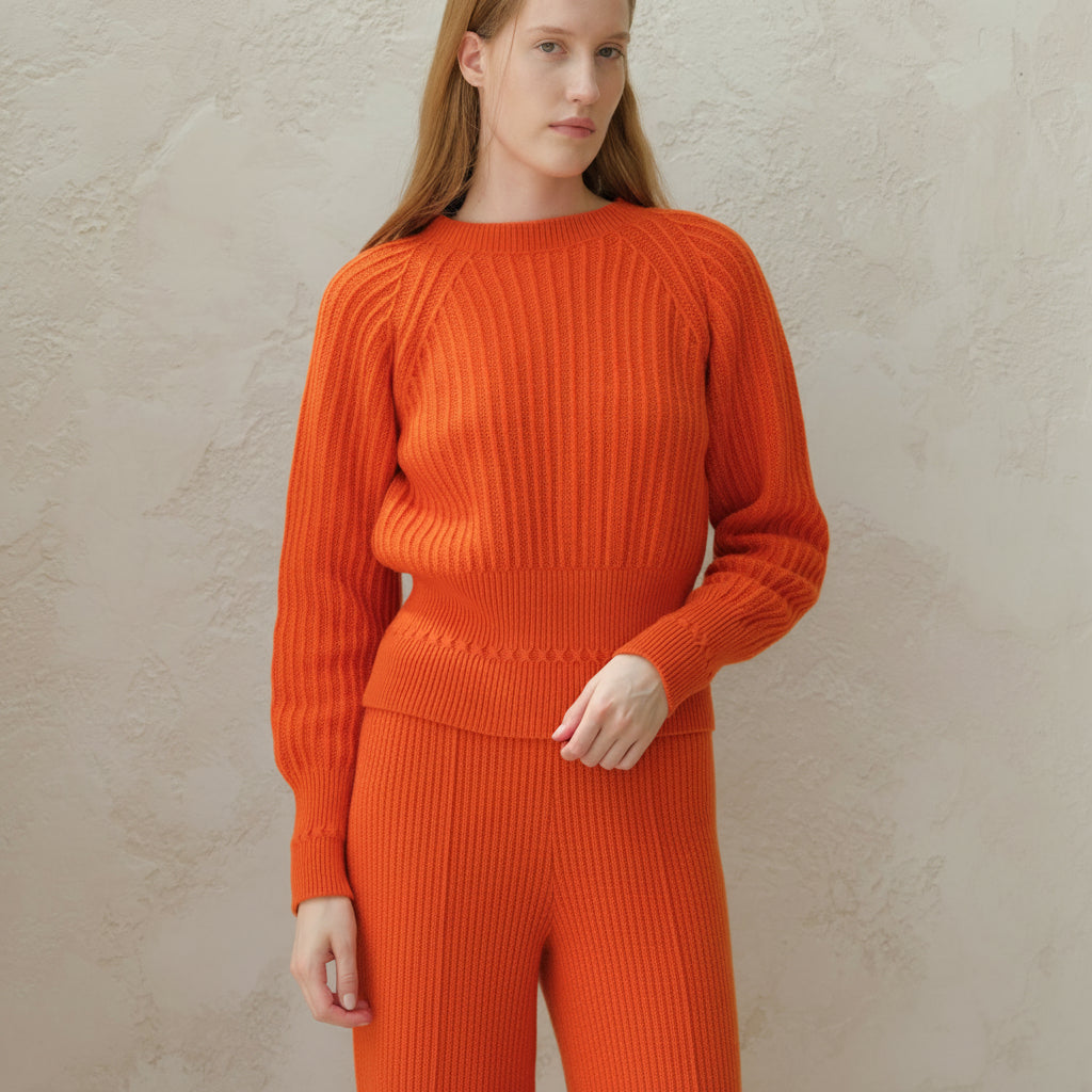 Damen Sweater Pullover Raglan orange
