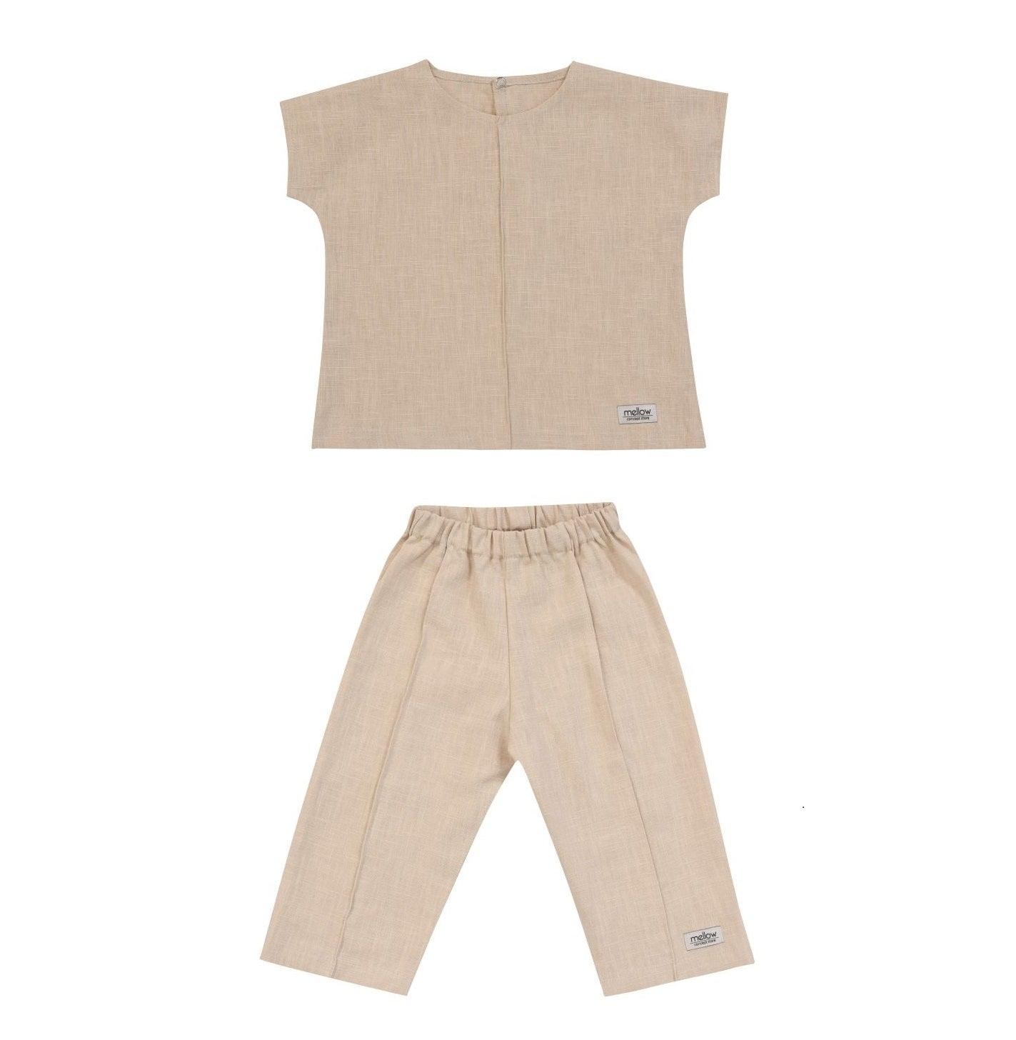 Ramie Baby/Kid Clothing Set - Beige-0