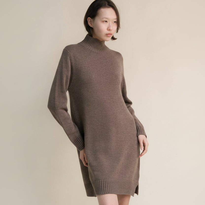 Cashmere Mix High Neck Midi Dress-18