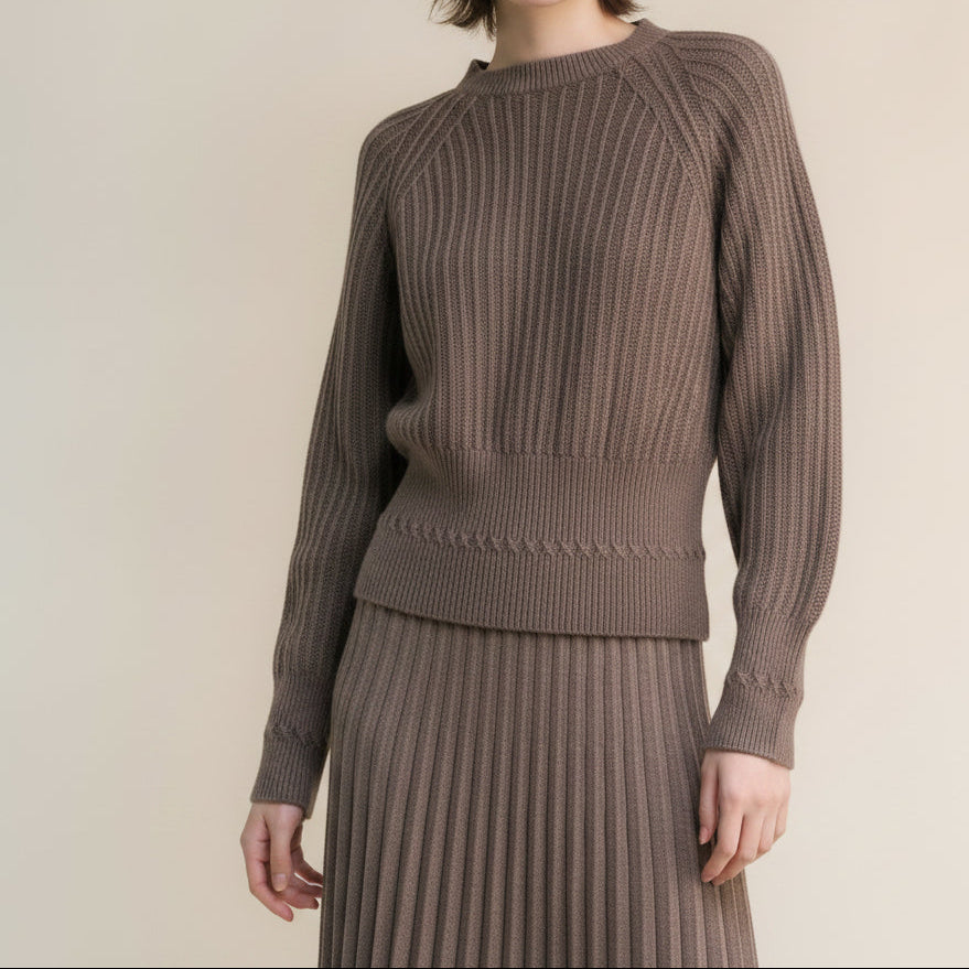 Damen Sweater Pullover Raglan braun