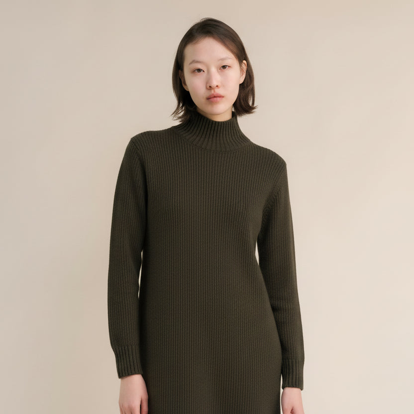 Cashmere Mix High Neck Midi Dress-17