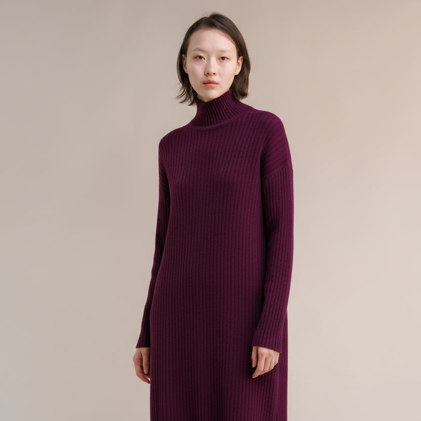 Cashmere Mix High Neck Midi Dress-20