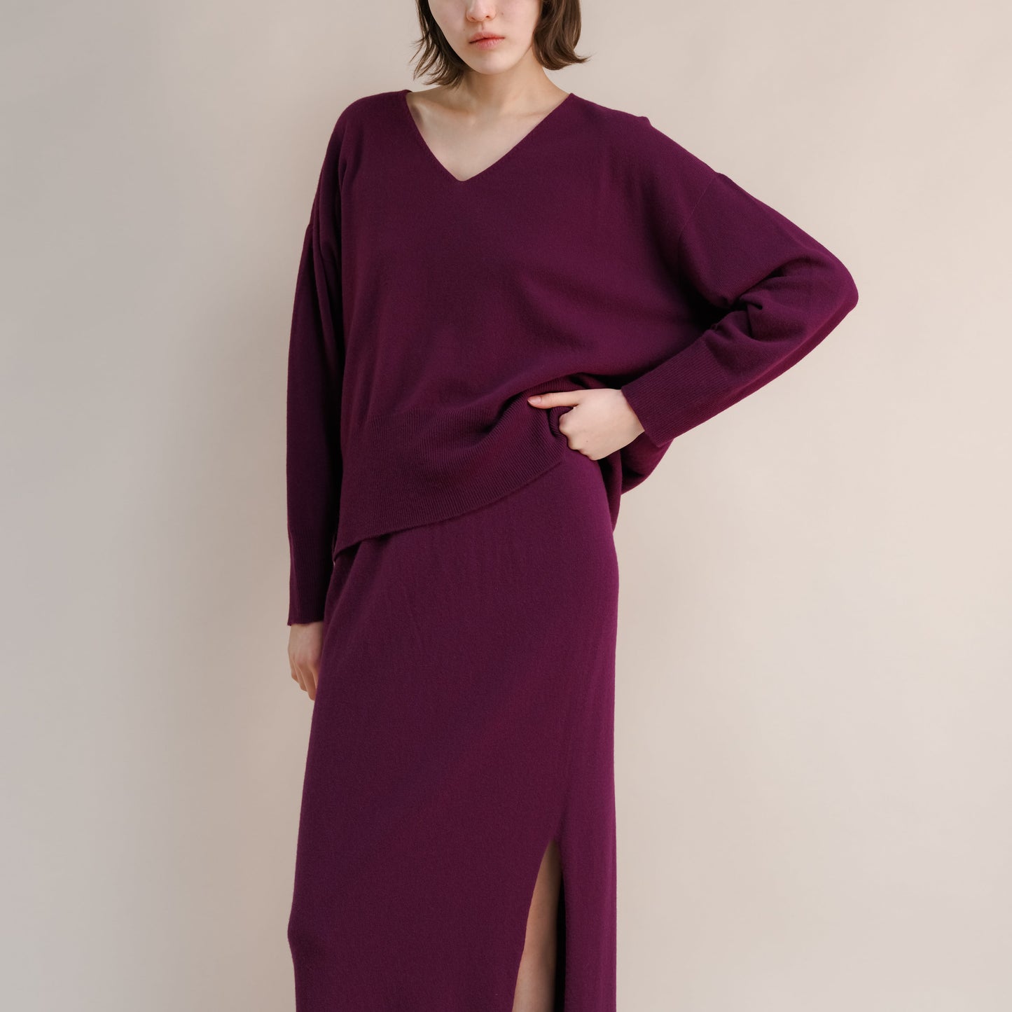 Cashmere Mix Maxi V-Neck Sweater-15