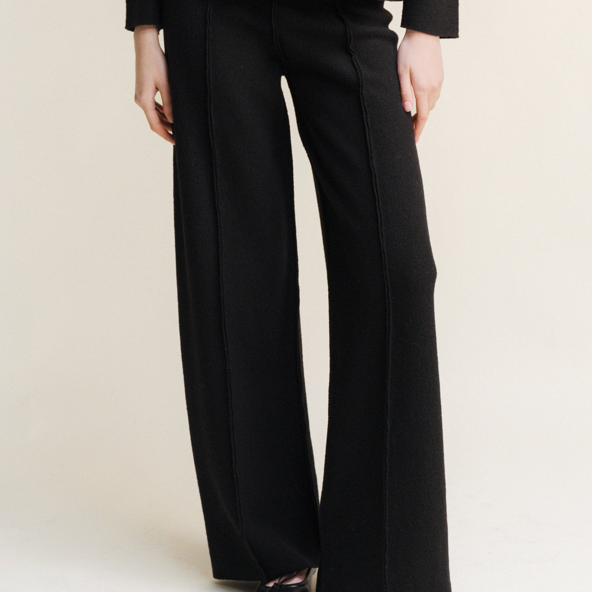 Boiled Wool Bootcut Trousers-1