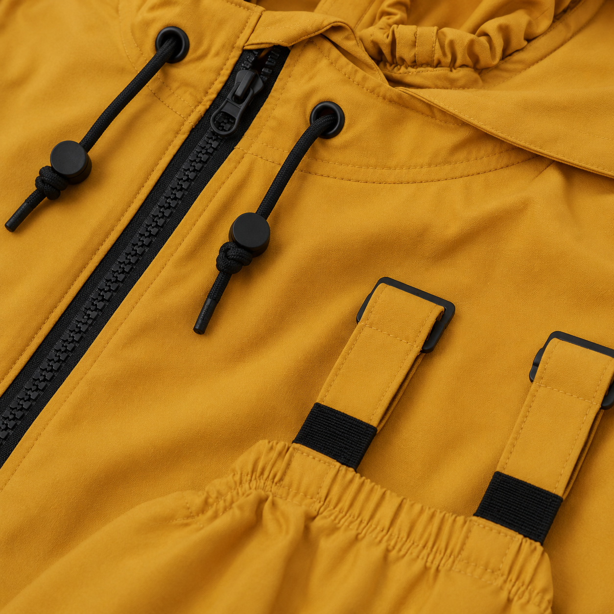 Regenjacke und Regenhose Gelb mit Merinowolle Futter