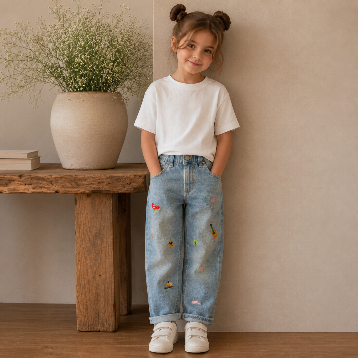 Jeans mit Cartoon Muster