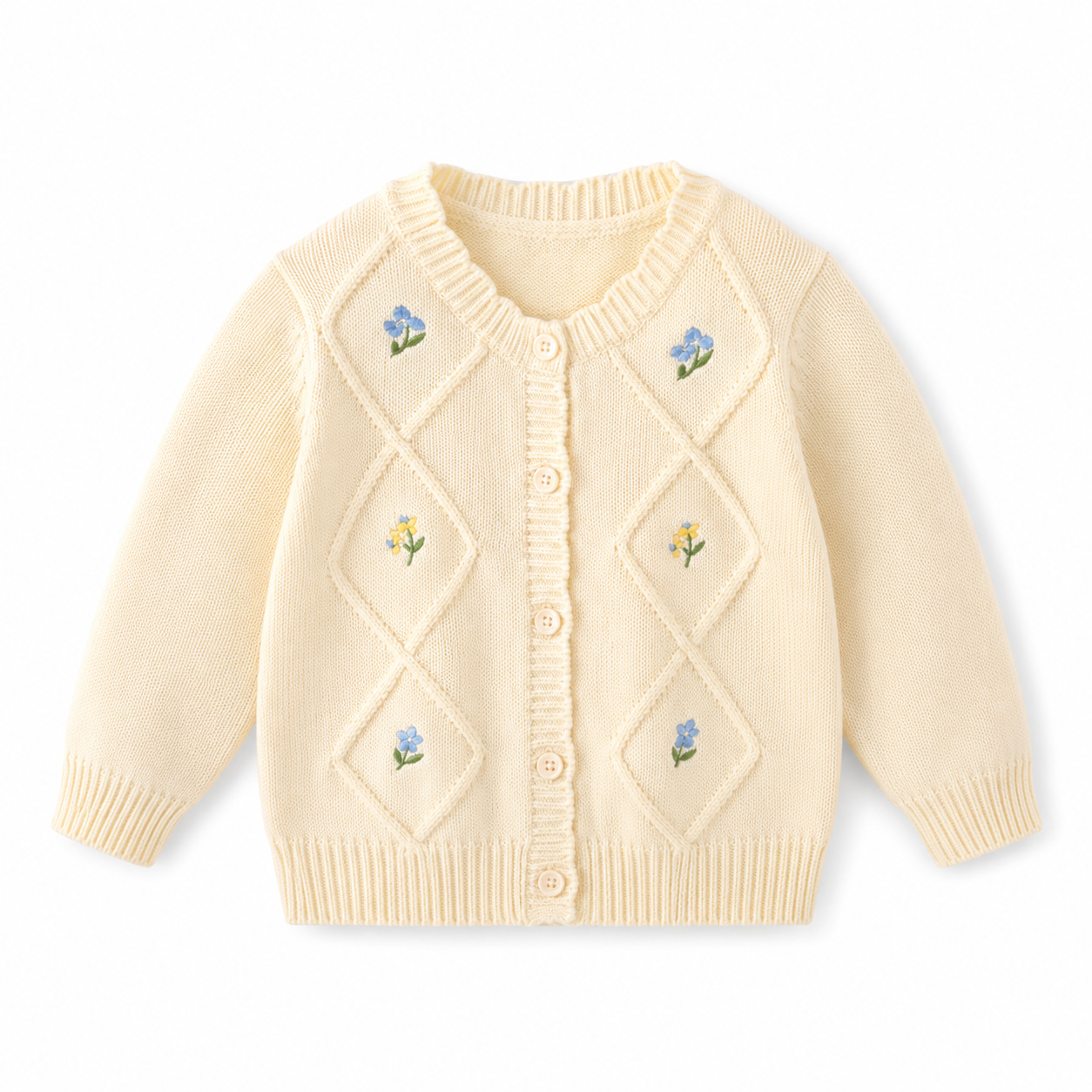 Baumwoll Strickjacke mit Blumenstickerei