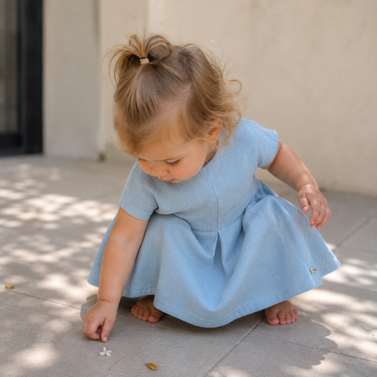 Ramie Kinderkleid Blau Naturfaser