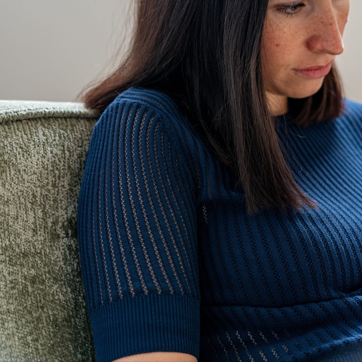 Baumwoll-T-Shirt Nissa mit Micro Pointelle Muster