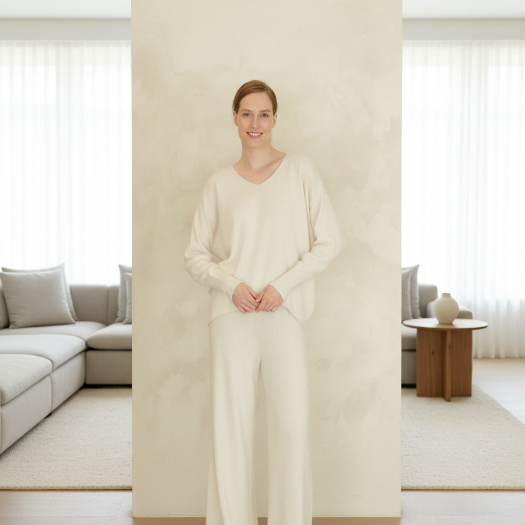 Kaschmirmix Maxi Pullover Cara Damen V-Ausschnitt