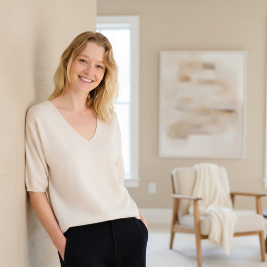 Kaschmir Mix T-Shirt Maja mit V-Ausschnitt