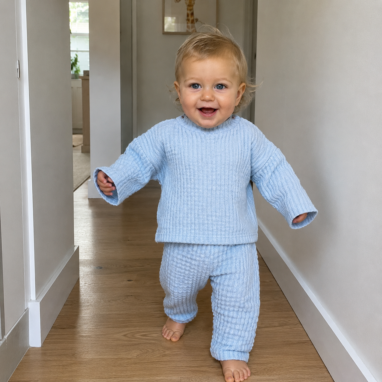 Leinen Baumwoll Set Kinder blau