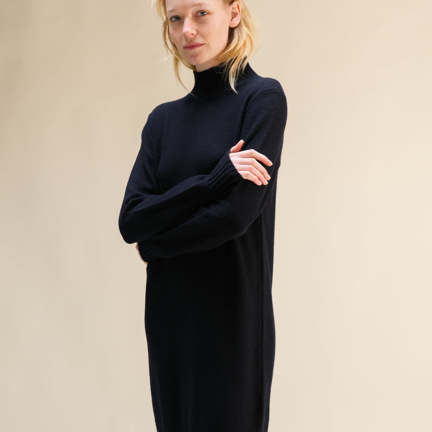 Cashmere Mix High Neck Midi Dress-6