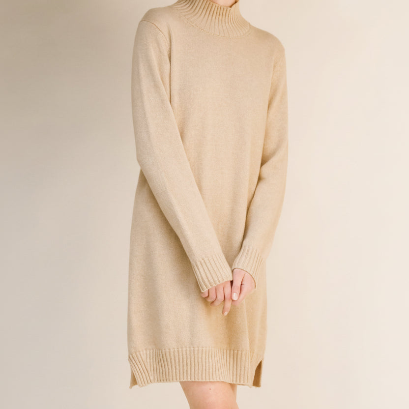 Cashmere Mix High Neck Midi Dress-0