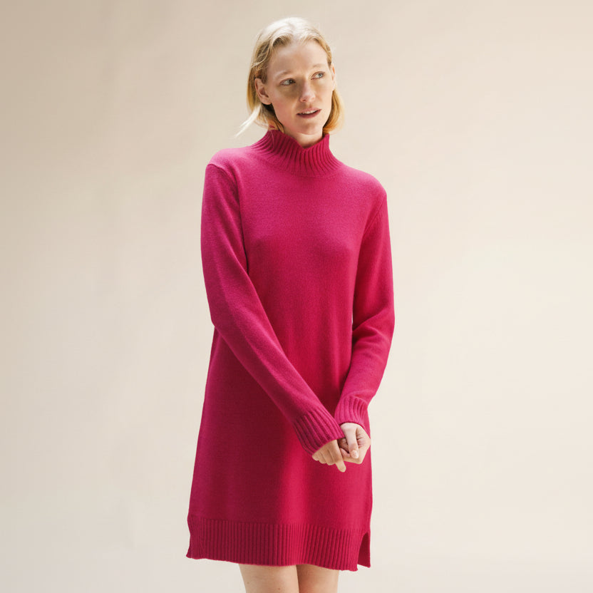 Cashmere Mix High Neck Midi Dress-5