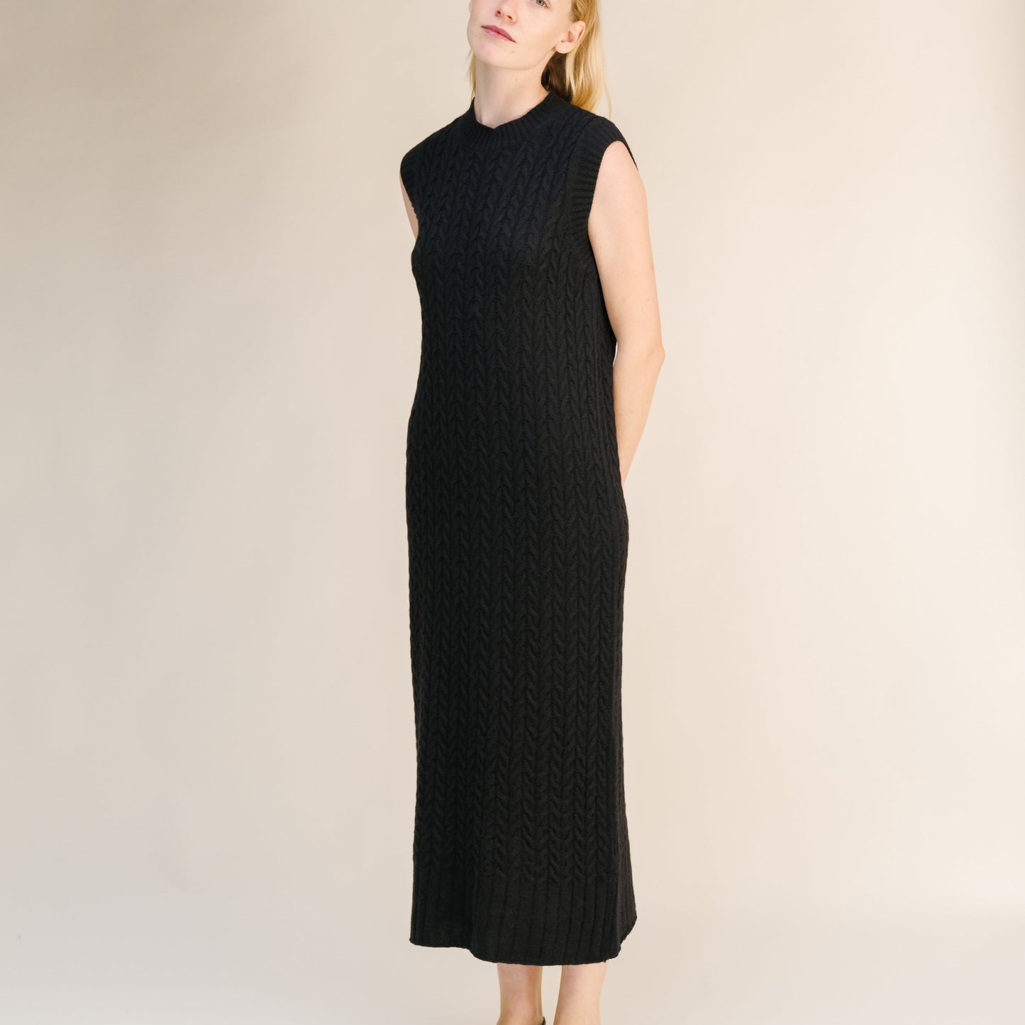 Cashmere Mix Sleeveless Cable Knit Dress-0