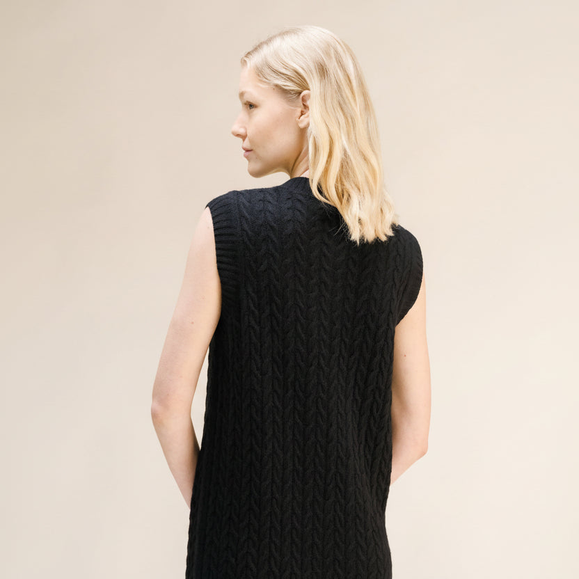 Cashmere Mix Sleeveless Cable Knit Dress-1