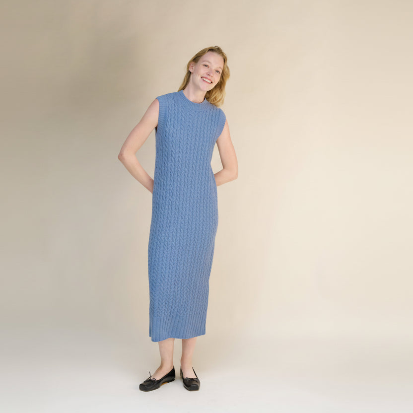 Cashmere Mix Sleeveless Cable Knit Dress-5
