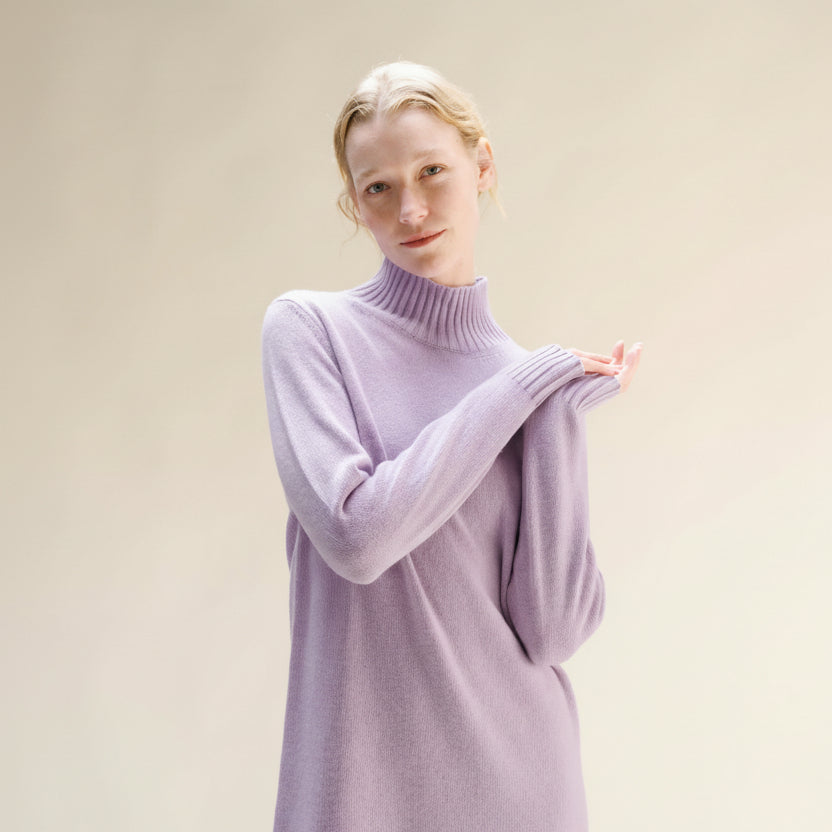 Cashmere Mix High Neck Midi Dress-9