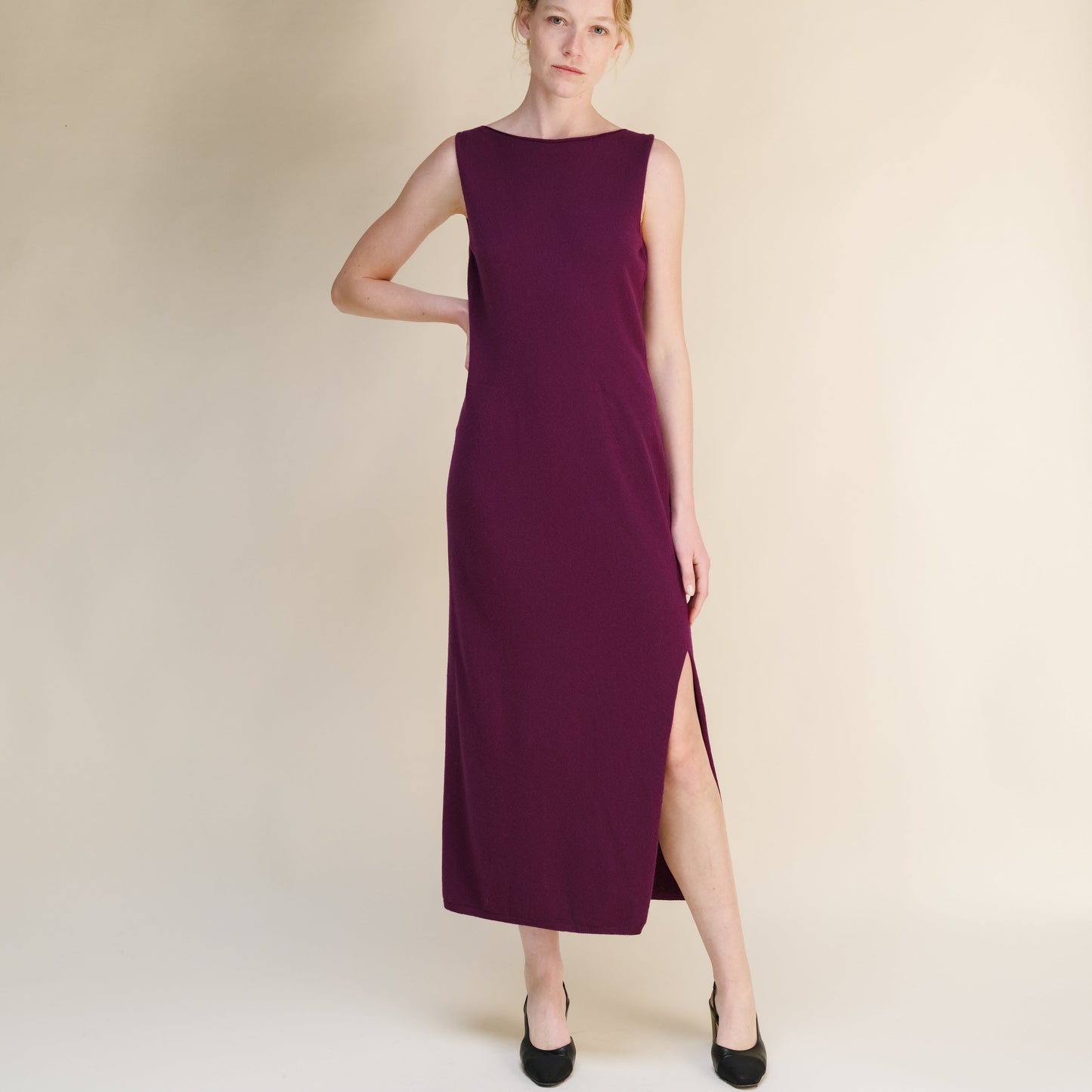 Kaschmir- Mix Ärmelloses Kleid mit Schlitz Kathy-14