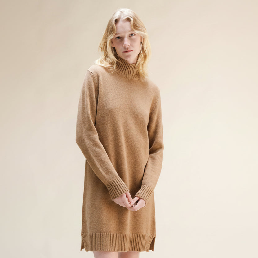 Cashmere Mix High Neck Midi Dress-14