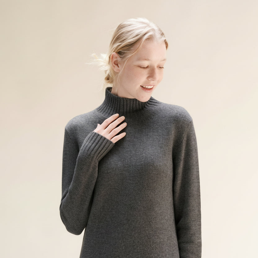 Cashmere Mix High Neck Midi Dress-15