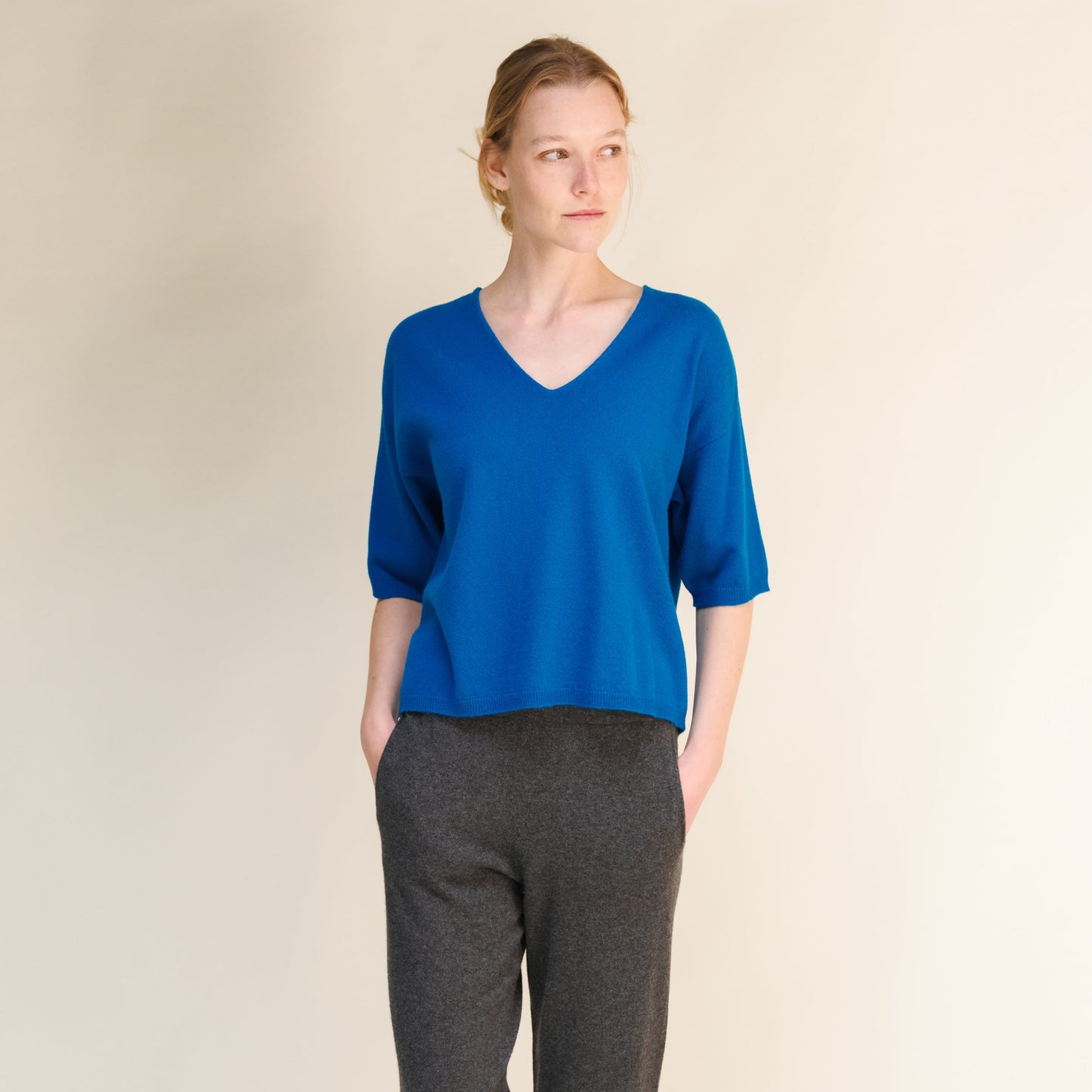 Cashmere Mix V-Neck T-Shirt (3D-Knit)-5