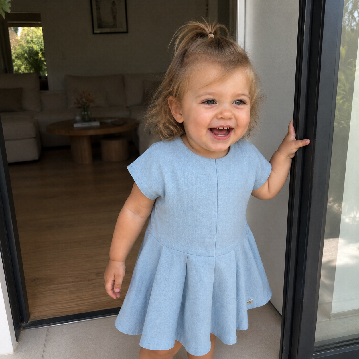 Ramie Kleid Kinder Blau