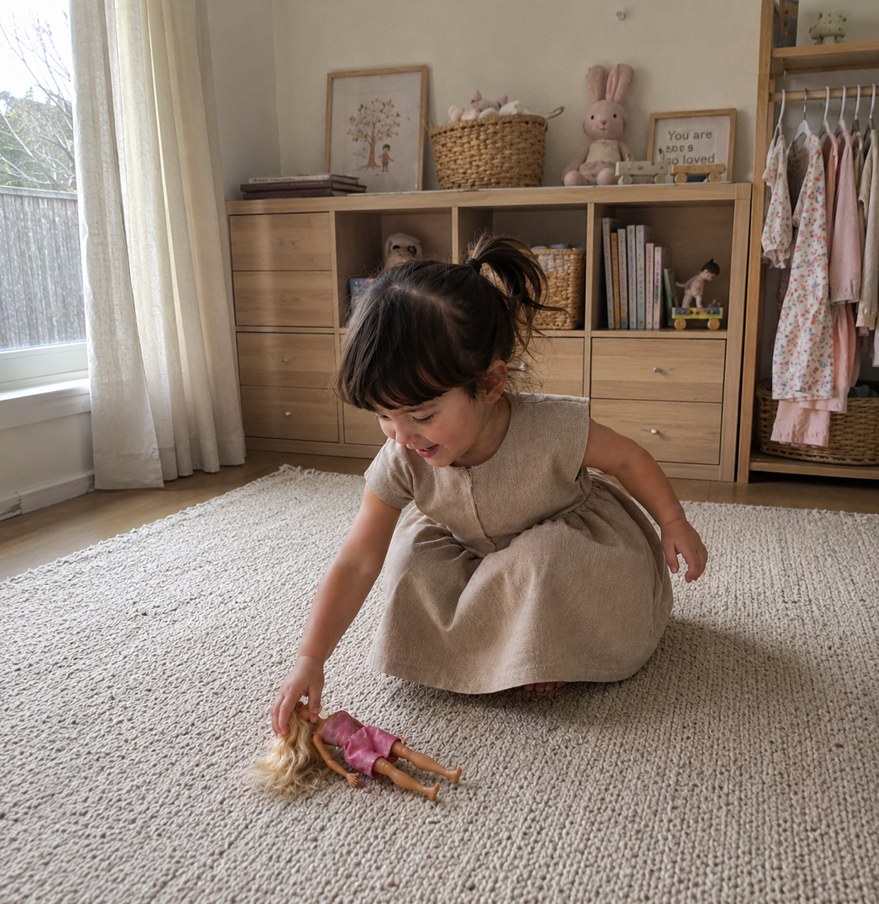 Ramie Kinder Kleid Beige – 100% Naturfaser