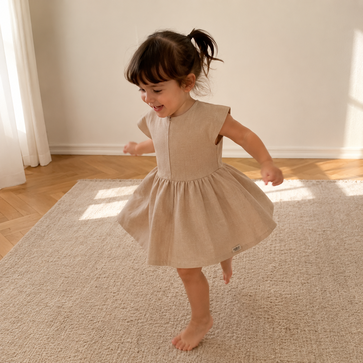 Ramie Kinder Kleid Beige – 100% Naturfaser