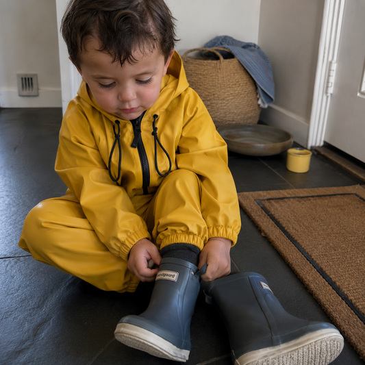 Regenjacke und Regenhose Gelb mit Merinowolle Futter