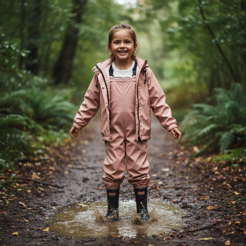 Regenjacke und Regenhose Rosa – mit Merinowolle – Futter