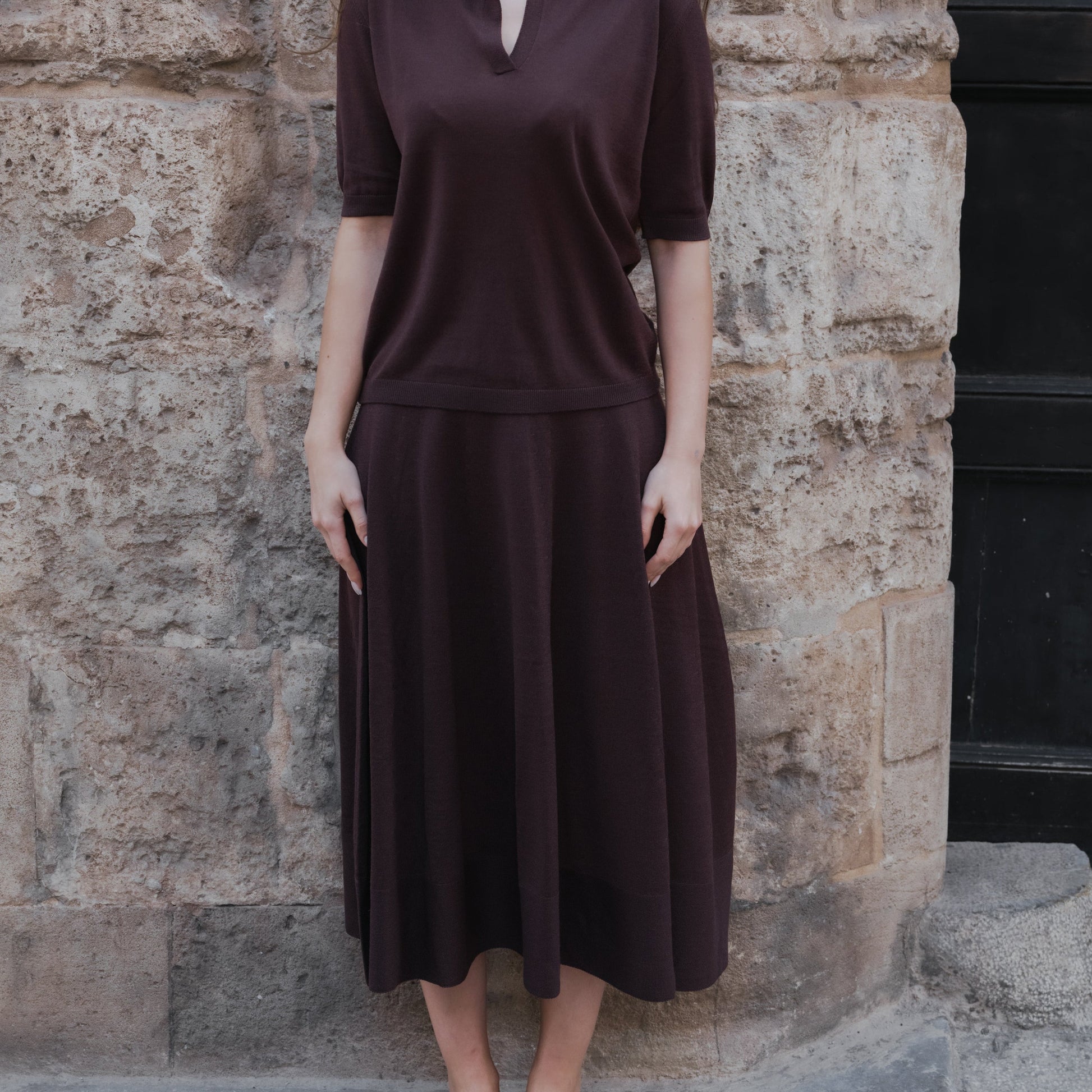 Extra Fine Merino Wool A-Line Skirt (3D-Knit)-2