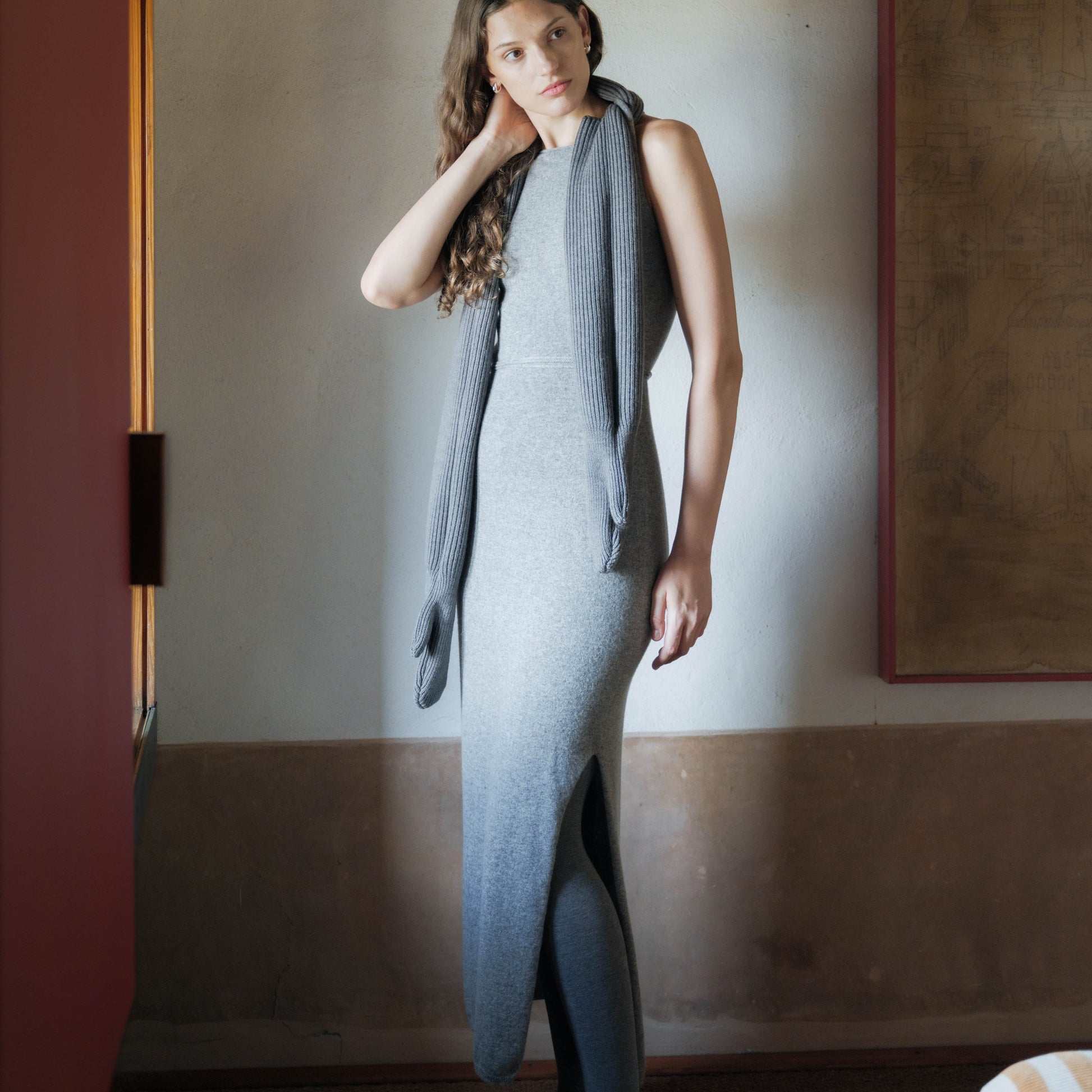 Kaschmir- Mix Ärmelloses Kleid mit Schlitz Kathy-0