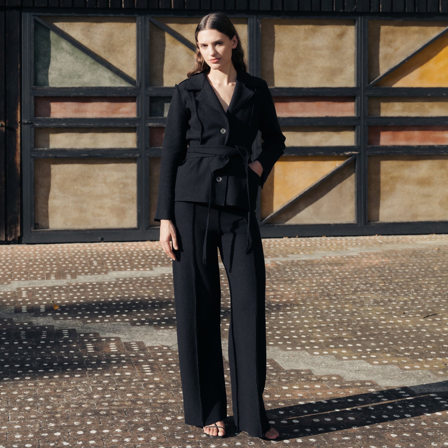 Boiled Wool Bootcut Trousers-3