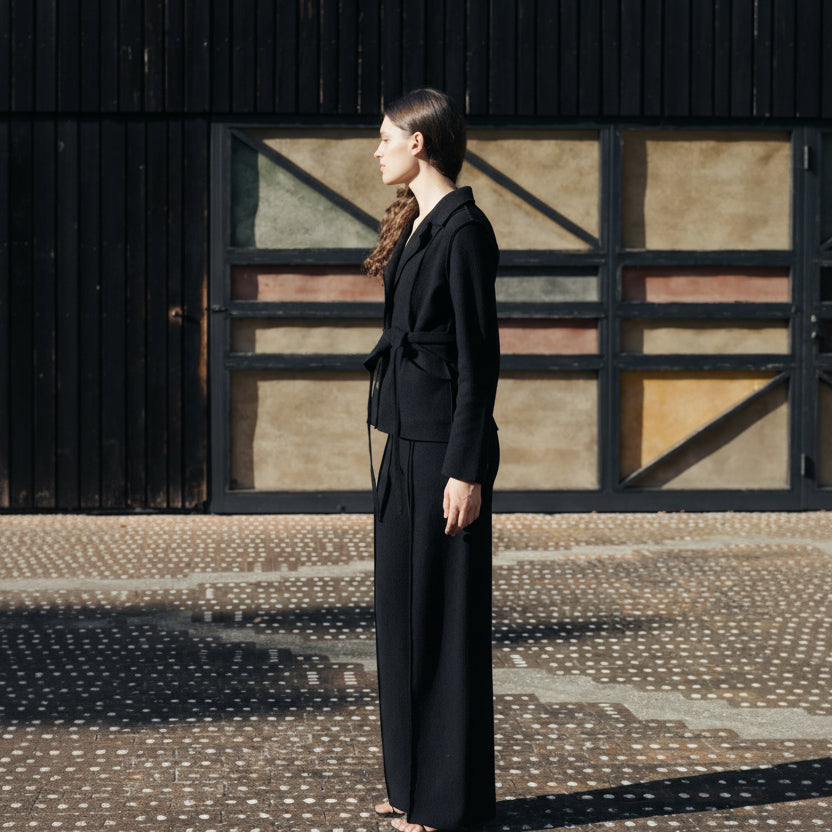 Boiled Wool Bootcut Trousers-0