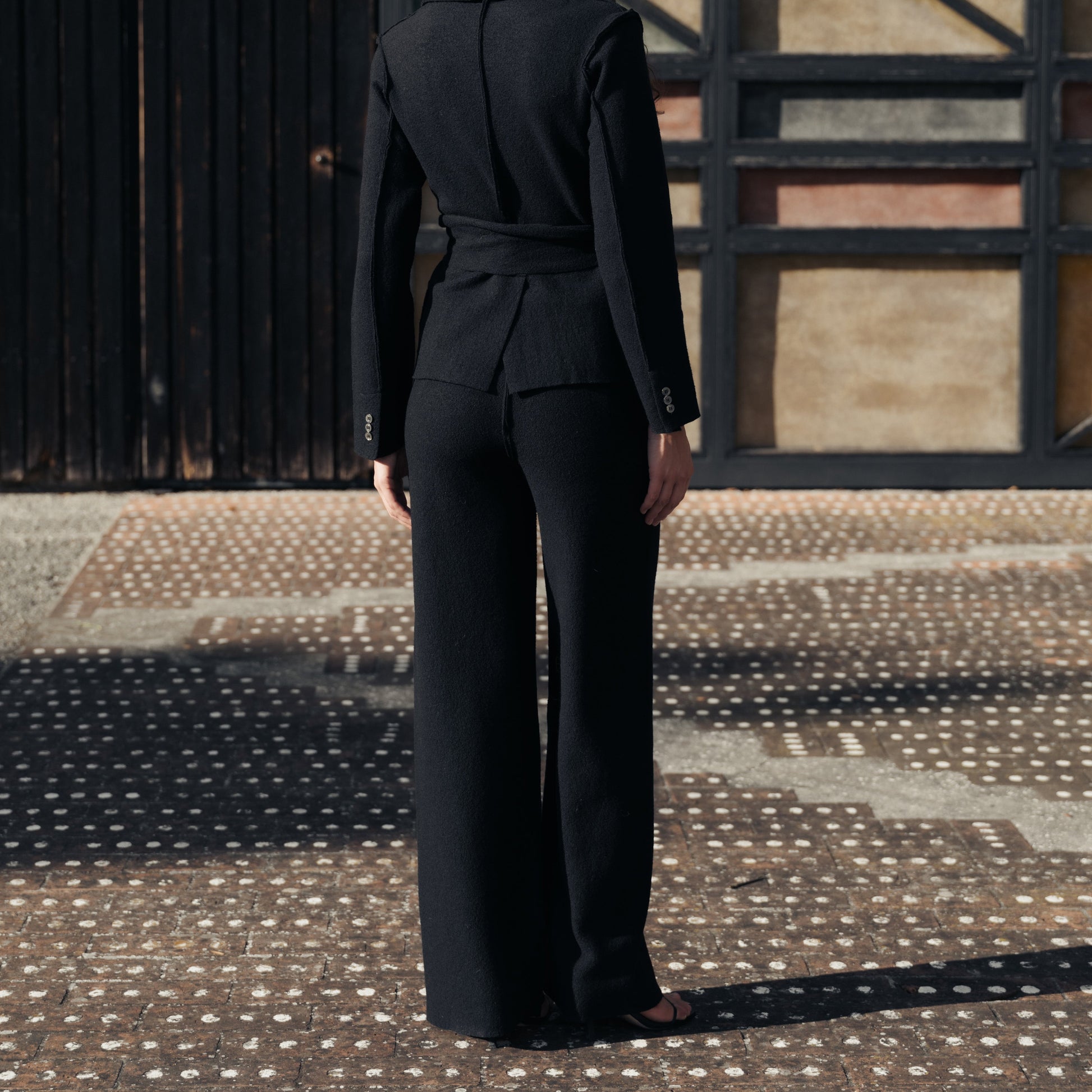 Boiled Wool Bootcut Trousers-2