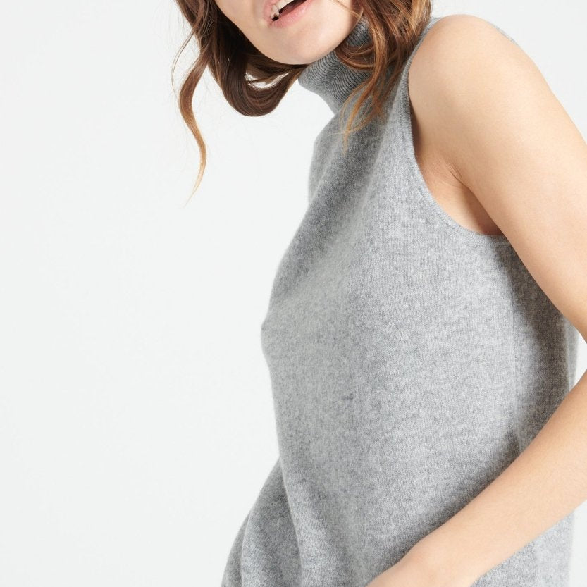 	Damen Kaschmir Pullover ohne Ärmel Ela hellgrau-0