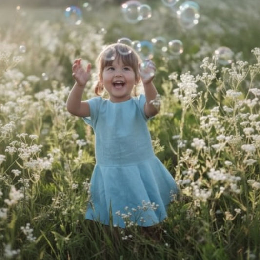 Ramie Kinder Kleid Blau – 100% Naturfaser