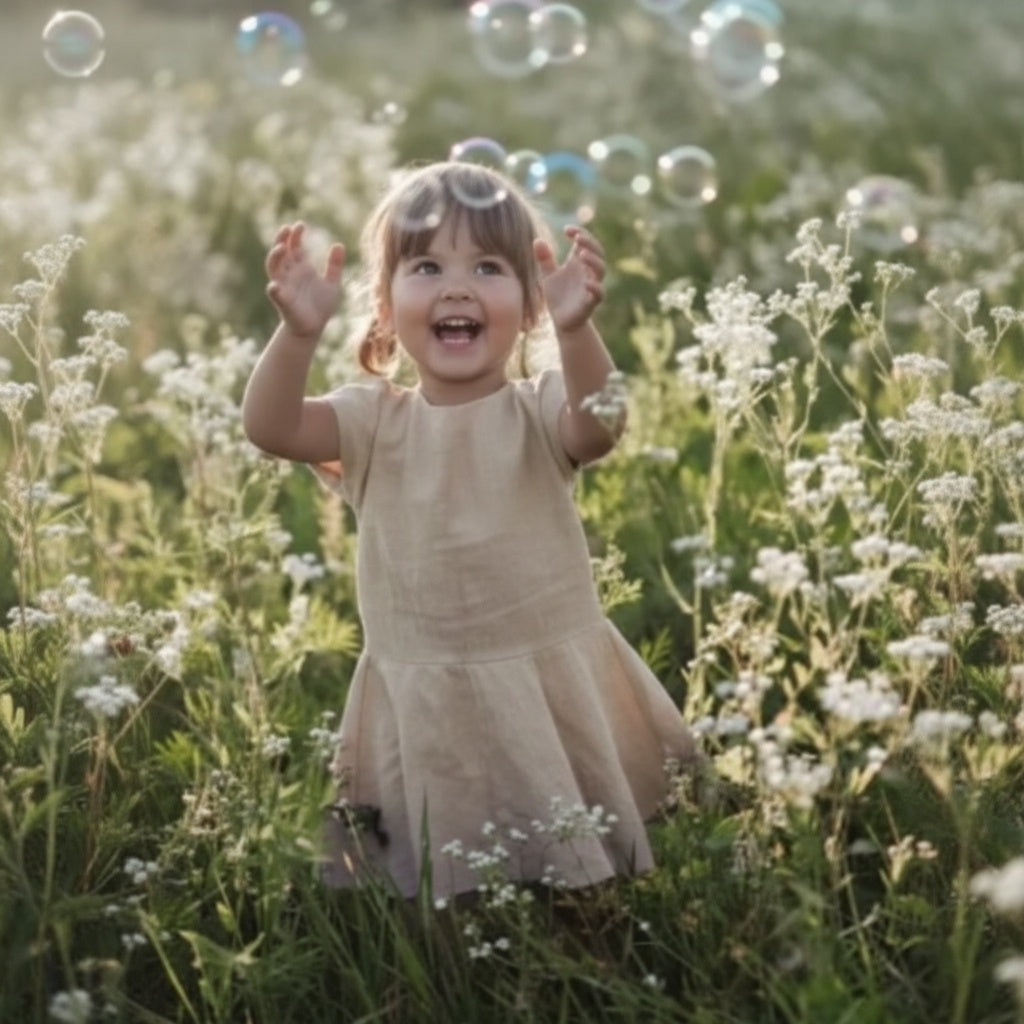 Ramie Kinder Kleid Beige – 100% Naturfaser