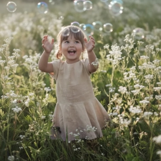 Ramie Kinder Kleid Beige – 100% Naturfaser